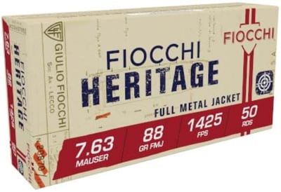 Fiocchi Pistol Shooting Dynamics Handgun Ammunition 7.63x25 Mauser 88 gr FMJ 1425 fps 50/box