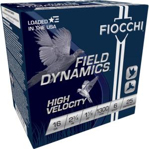 Fiocchi High-Velocity Hunting Load 16 ga 2 3/4" 3 1/8 dr 1 1/8 oz #6 1300 fps - 25/ct 16HV6