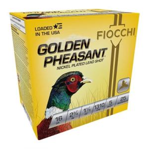 Fiocchi, Golden Pheasant, 16 Gauge, 2 3/4" Shells, 1 1/8 oz., Nickel Plated, 25 Rounds 16GP5