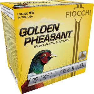 Fiocchi Golden Pheasant Ammunition 20 Gauge 2-3/4" 1 oz #6 Nickel Plated Shot Box of 25 20GP6