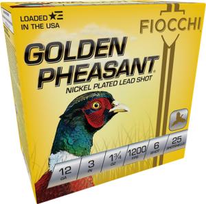 Fiocchi Golden Pheasant, 12 Gauge, 3" Shells, 1 3/4 oz., Nickel Plated, 25 Rounds 123GP6