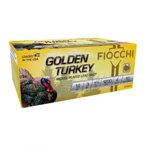 Fiocchi Golden Turkey Nickel Plated Shotshells 12ga 3" 1-3/4oz 1200 fps #4 10/ct