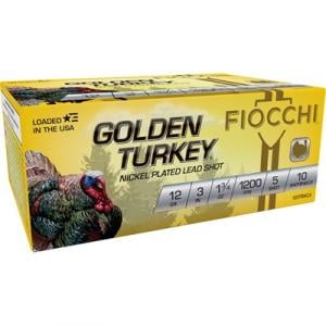 Fiocchi of America 123TRKC5 3 in. Golden Turkey Ammunition Loads in 12 Gauge 10 Rounds Box - 1.75 oz Nickel Plated Lead & Size - 5 123TRKC5