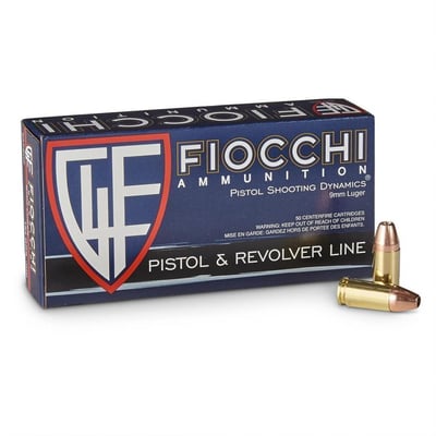 Fiocchi Shooting Dynamics Handgun Ammo - 9mm Luger - 124 Grain - 50 Rounds - Jacketed HP 762344706443