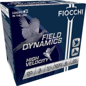 Fiocchi Shooting Dynamics High Velocity Ammunition 20 Gauge 3" 1-1/4 oz #6 Shot Box of 25 203HV6
