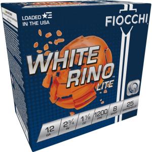 Fiocchi White Rino Lite Shotshells 12 ga 2-3/4" 1-1/8oz 1200 fps #8 25/ct 12WRNL8