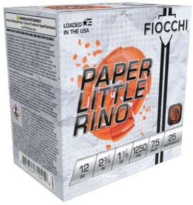 Fiocchi PAPER WHITE RHINO AMO 12GA 2.75 IN 1 1/8 OZ #7.5 1250FPS 25-RD ( 10 BOXES PER CASE )
