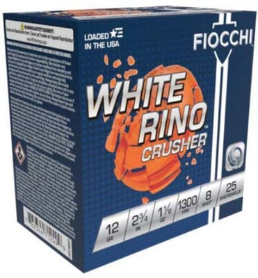 Fiocchi White Rino Crusher 12 Gauge Shot Shells - 12ga 2-3/4'''' 1-1/8oz #8 Shot 25/Box