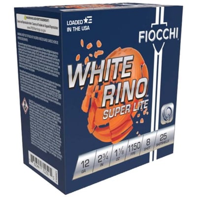 Fiocchi White Rino Super Lite 12 Gauge Shot Shells - 12ga 2-3/4'''' 1-1/8oz #8 25/Box