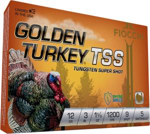 Fiocchi Golden Turkey TSS 12 Gauge 3" #9 1-5/8 oz 5rds Shotshell - High-Density TSS for Turkey Hunting - 123TSS9 123TSS9