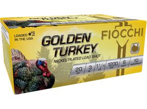 Fiocchi Golden Turkey 20 Gauge 3" #6 1-1/4 oz 10rds Shotshell - High-Performance Load for Turkey Hunting - 203TRKC6