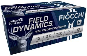 Fiocchi Field Dynamics Nickel Buck 12 Gauge 2-3/4" #00 Buck 9 Pellets 10rds Shotshell - Powerful Buckshot - 12HV9P
