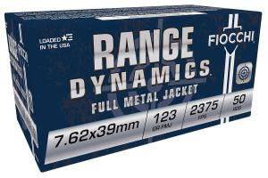 Fiocchi Range Dynamics 7.62x39mm 123 gr FMJ 50rds Rifle Ammo for Training and Practice - 762SX39A
