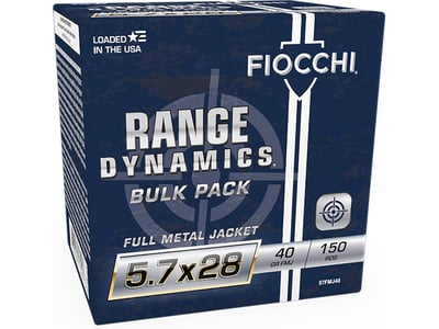 Fiocchi Range Dynamics 5.7x28mm Ammunition FMJ 40 Grain 150 Rounds