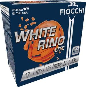 Fiocchi White Rino Lite 12 Gauge Shotshell 2-3/4" #7.5 Lead 1-1/8 oz 250 Round Case 