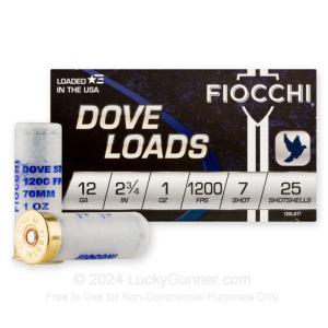 Fiocchi Ammo Steel Dove Loads 12 Gauge 2 3/4" 1 Oz #7 Steel Shot Non-Toxic 1200 fps 250/Case 12DLS17