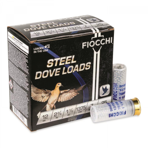 Fiocchi Ammo Steel Dove Loads 12 Gauge 2 3/4" 1 1/8 Oz #7 Steel Shots Non-Toxic 1375 fps 250/Case