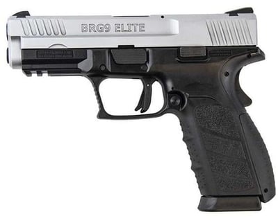 Buffalo Cartridge Co. 9MM Semi-Auto Pistol, BRG9 Elite 4" BBl, Grip Safety, Trigger Safety, Ambi Mag Release, 2-16 Rd Mags, Two-Tone - Black/Stainless