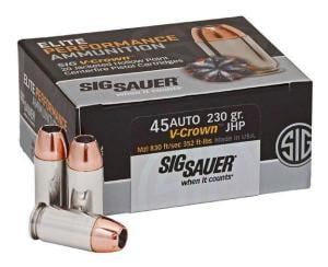 Sig Sauer Elite Performance V-Crown 45 Auto - 230gr Jacketed Hollow Point 50 Rounds!