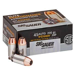 SIG Sauer Elite Performance .45 ACP 200 Grain V-Crown JHP Handgun Ammo E45AP1-50