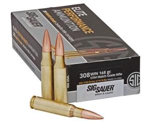 SIG Sauer Elite Match Grade .308 Winchester 168 grain Open Tip Match Brass Cased Centerfire Rifle Ammo 20 Rounds E308M1-20 E308M1-20