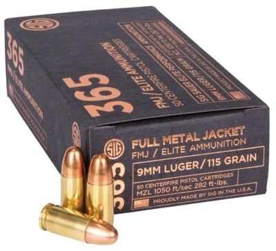 SIG Sauer E9MMB1-365-50 9 mm Elite Performance Ammunition - 365 Full Metal Jacket E9MMB1-365-50