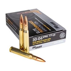 SIG Sauer SIG Match Grade Rifle Ammunition .30-06 Springfield 175 grain Open Tip Match Brass Cased Centerfire Rifle Ammo 20 Rounds E3006M2-20 E3006M2-20