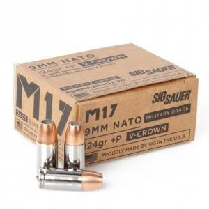 9mm+P Sig Sauer 124Gr ELITE V-CROWN M17, JHP E9MMA2P-M17-20