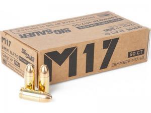 SIG Sauer Elite Ball M17 Handgun Ammunition 9mm Luger 124 gr FMJ 1198 fps 50/ct E9MMB2P-M17-50