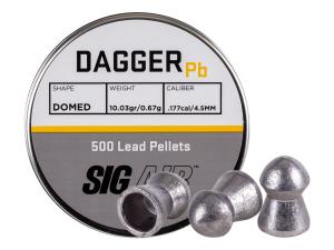 SIG Sauer Dagger Pellet.177 Cal, Domed, 10.03GR, 500CT, Silver (AIR-AMMO-DPB-177)