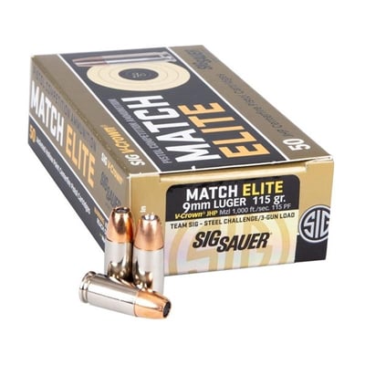 Sig Sauer E9MMA1COMP50 Elite V-Crown  9mm Luger 115 gr Jacketed Hollow Point (JHP) 50 Bx/ 10 Cs