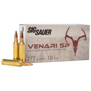SIG Sauer Venari .277 Fury 130 Grain Soft Point Brass Cased Centerfire Rifle Ammo 20 Rounds V277SFSP130-20