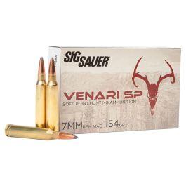 SIG Sauer Venari 7mm Remington Magnum 154 Grain Soft Point Brass Cased Centerfire Rifle Ammo 20 Rounds V7MMSP154-20
