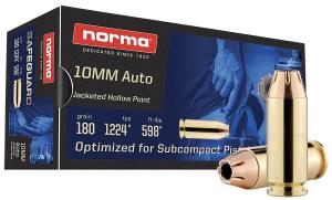Norma Safeguard 10mm 180 gr JHP 50rds Handgun Ammo for High-Performance Protection - 801109265 801109265