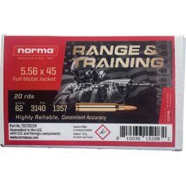 Norma Range/Training 5.56x45mm 62 gr FMJ 10rds Rifle Ammo for Practice - 701706154