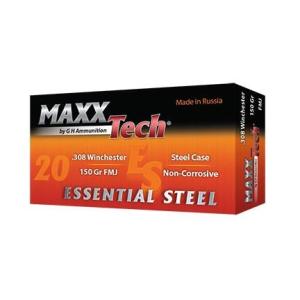 MaxxTech Essential Steel .308 Win Ammunition 150 Gr FMJ Steel Cased 2800 fps 500 Rounds