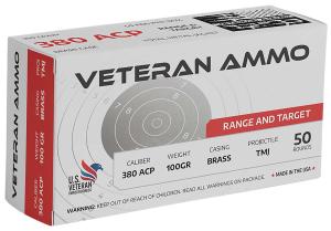 Hyperion Munitions Veteran .380 ACP 100 gr FMJ 50rds Handgun Ammo for Reliable Target Practice - HMBX38010050