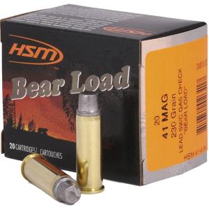 HSM Bear Load Hard Cast Handgun Ammunition .41 Rem Mag 230gr SWC Gas Check 1233 fps 20/ct 810742026417