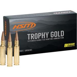 HSM Ammunition Trophy Gold .264 Winchester Magnum 130 Grain Jacketed Hollow Point Berger VLD Brass Cased Centerfire Rifle Ammo 20 Rounds 264WM130VLD 