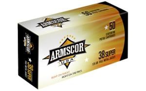 Armscor Precision Inc .38 Super 125 Grain Full Metal Jacket Brass Cased Pistol Ammo 50 Rounds ARMSFAC38SUPER1N