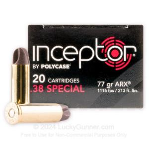 Polycase Inceptor ARX .38 Special Ammo Preferred Defense 77 Grain Frangible Lead-Free 200 Rounds