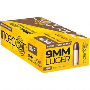 Inceptor Ammo 9mm Luger +P Sport Utility RNP 65 Grain Frangible Round Nose Cu/P 1565 fps 50 Rounds