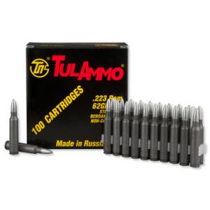 TulAmmo .223 Remington Ammunition, 100 Rounds, Steel Case HP, 62 Grains