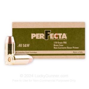 PerFecta Ammo .40 S&W 170 Grain FMJ 1099 fps Brass Cased 50 Rounds - By Fiocchi