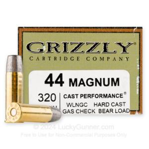 Grizzly Cartridge .44 Rem Mag Ammunition 320 Grain Cast Performance Flat Nose 1300 fps 20 Rounds 815152010117