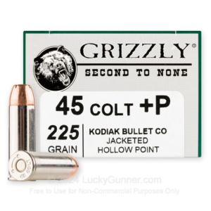 Grizzly Cartridge Ammo 45 Long Colt +P 225 Grain Jacketed Hollow Point 1550 fps 20 Rd./Box 815152010162