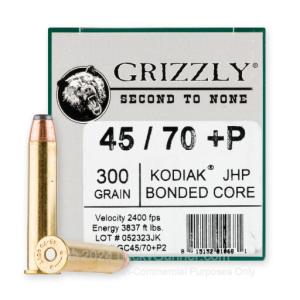 Grizzly Cartridge Ammo 45-70 Government +P 300 Grain Bonded Jacketed Hollow Point 2400 fps 20 Rd./Box GC45/70+P2