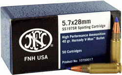 FN SS197SR Handgun Ammunition 5.7x28mm 40gr V-MAX 1738 fps 50/ct