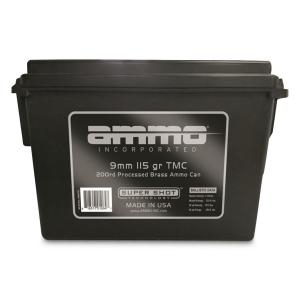 Ammo Inc. 9mm Luger Processed Brass Ammo 200-Round Bulk Can, 115-gr, TMC 9115TMCRB200