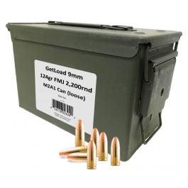 GetLoad 9mm Ammo 124 Grain FMJ Brass Cased 1181 fps M2A1 Can 2200 Rounds